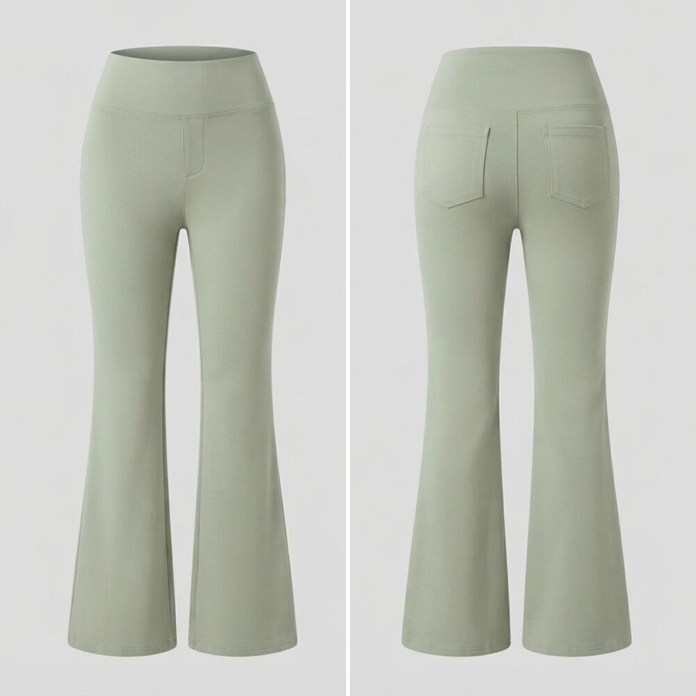 Halara Green High-Waisted Flare Ankle Trousers Pants Sage Casual Workwear L